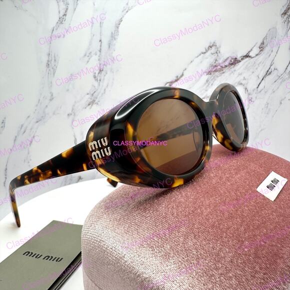 New MIU MIU Sunglasses Brown Tortoise Oval Womens Reverie main image 6